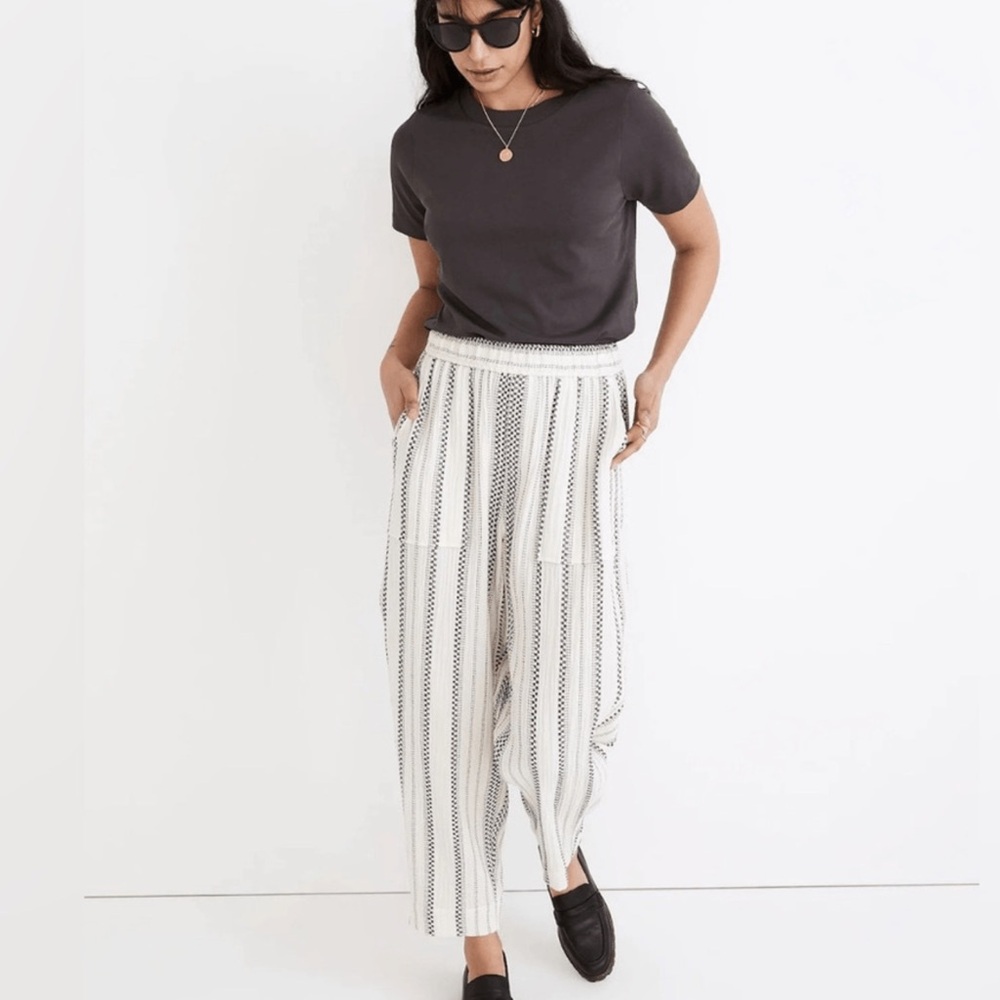 Madewell Women's Cream and Black Striped Wide Leg Pants